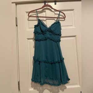 B. Darlin Turquoise Ruffle Mini Dress with Thin Straps